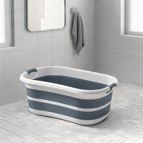 Baignoire pour chien pliable grise en PP et TPE avec trou de (1/5)