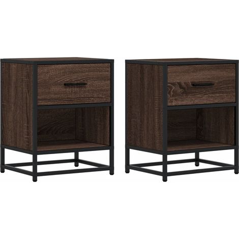 Conjunto de 2 mesitas de noche con cajón y compartimento abierto 40 x 31 x 50 cm madera contrachapada marrón y acero DEC035161