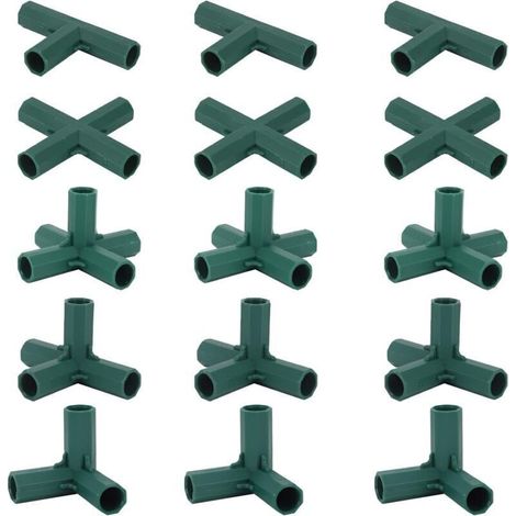 15 Pcs 16mm Greenhouse Frame Building Connectors, 3 Types Pipe Fitting for Grape Trellis/Sunscreen Shed/Gardening Plant Stakes, Greenhouse Accessories [Green] (1/5)