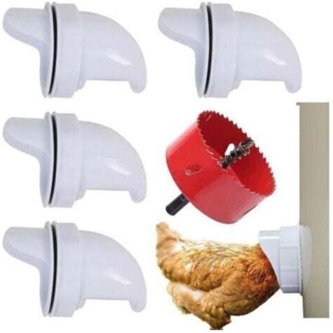 Mangeoire Poules Automatique, Avec 6 Ports Et Scie Cloche, éTanche à la Pluie, Mangeoire à Poulet sans DéChetsConvient aux seaux, seaux, boîtes, auges, mangeoires à poulets zéro déchet (1/4)