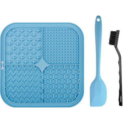 Hundeleckmatte, 20x20cm Silikonspatel, BPA-freie Katzenleckmatte mit Saugnapf zum Baden, Trainieren und Pflegen (Blau)