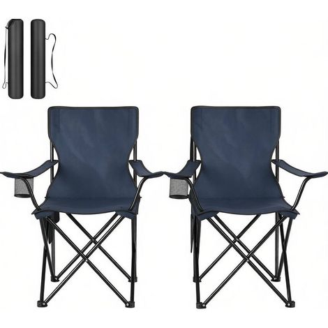 Set de 2 sillas plegables de camping y pesca con portavasos, azul marino, MODENUIT (1/5)