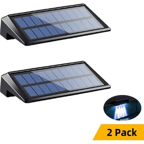 (Lot de 2 blancs) Lot de 2 appliques solaires murales à 4 LED, étanches, compatibles avec les poteaux de clôture, les allées et les jardins. (1/5)
