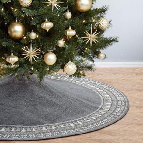 Jupe d'arbre de Noël grise Dremisland, jupe d'arbre de Noël tricotée de 122 cm avec flocon de neige, décorations de Noël rustiques épaisses pour les (1/5)