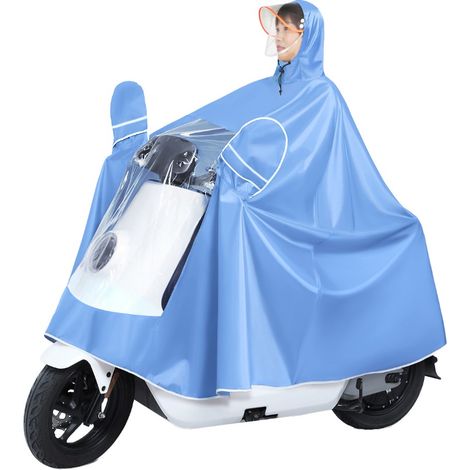 Imperméable pour vélo, Cape de pluie, Cape de pluie imperméable, Housse de scooter motorisé, Imperméable imperméable, Imperméable avec capuche, Réutilisable, Pour adultes (Couleur : Bleu, Taille : 5XL (1/5)