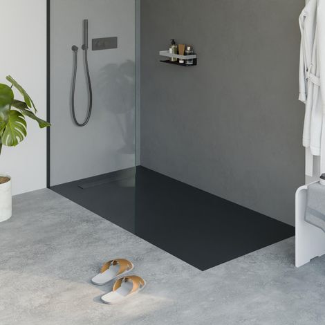 BERNSTEIN - Receveur de douche extra-plat en fonte minérale - Anthracite mat - LAVOA - 80x160cm