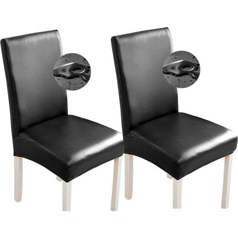 Housse De Chaise - Cuir PU Noir - Imperméable Et Facile À Nettoyer - Pour Dossier 45-60 Cm Et Assise 38-46 Cm - Lot De 2 (1/5)