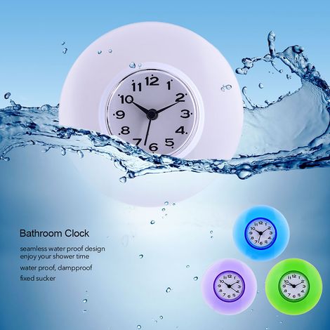 Horloge murale à ventouse pour miroir de salle de bain/cuisine, étanche, à quartz, blanche, pour douche ou salle de bain. Décoration murale. (1/5)