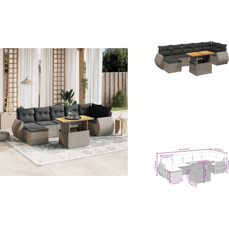 8-tlg. Garten-Sofagarnitur mit Kissen Grau Poly Rattan - Gartenmöbel - Gartensorte - Lounge Set - Rattan Möbel - Outdoor Furniture (1/3)