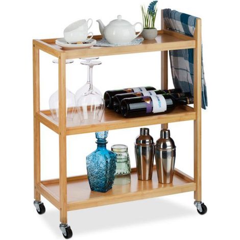 Desserte Cuisine - Bambou - 3 Niveaux - Roulette 360° - 76 x 58 x 30 cm (1/5)