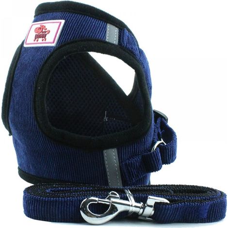 Harnais réfléchissant réglable Luxtrada avec laisse, gilet pour chiot, sangles en velours côtelé respirant, harnais de promenade en maille pour chiens et chats de petite et moyenne taille (bleu, S)