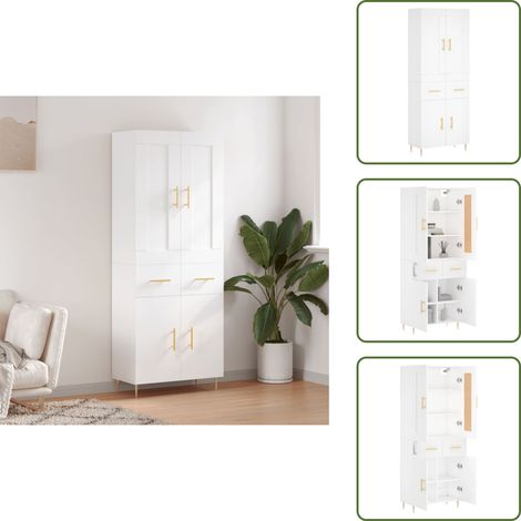 Stauraum - vidaXL Highboard Weiß 69,5x34x180 cm Holzwerkstoff - Wandhalterung (1/5)