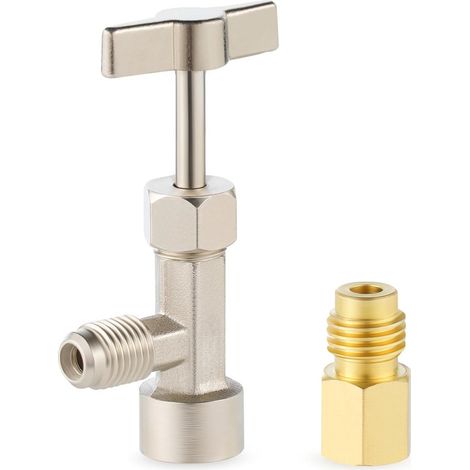 Robinet auto-obturant pour bidons de réfrigérant R134a, avec adaptateur de réservoir pour tuyaux de charge CA 1/4" et 1/2" pour le remplissage du système de climatisation automobile