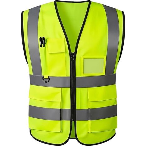 Chemises haute visibilité pour hommes et femmes, gilets de sécurité réfléchissants hautement visibles avec poches, fermeture éclair à l'avant (1/5)