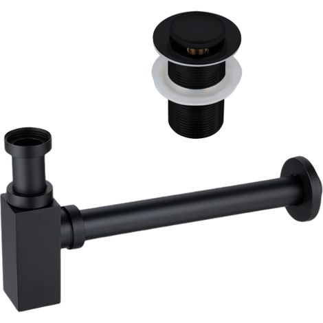 BALNEO - ensemble bonde de lavabo Klik Klak B sans trop-plein noire + siphon carré noir en laiton - kit pour lavabo (1/5)