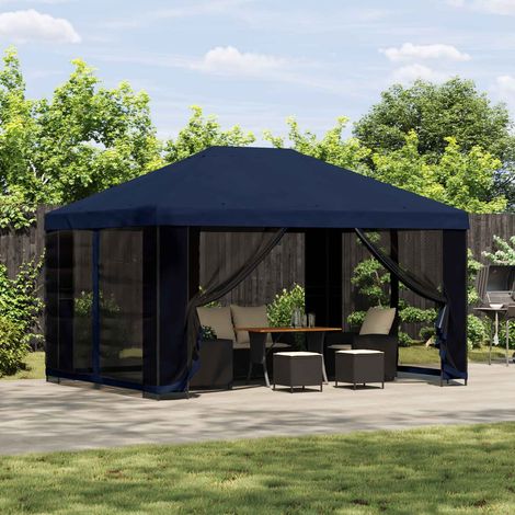 Gazebo de jardín con paredes laterales 4 x 3 m Azul