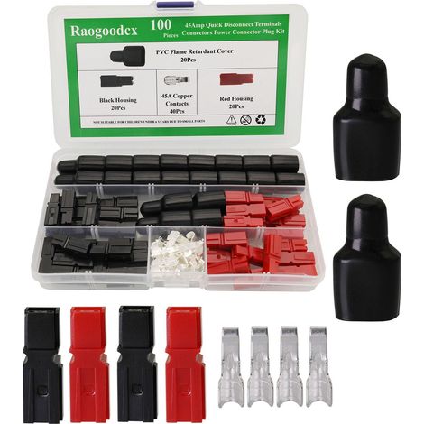 Lot de 20 paires de bornes à déconnexion rapide 45 A - 4-6 mm² (10-12 AWG) - Connecteur d'alimentation modulaire avec couvercle de douille en PVC ignifuge (1/4)