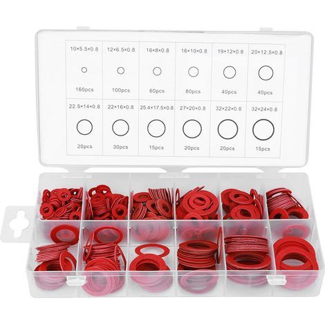 600pcs Red Vulcanisé Fibre Gencule joint d'isolation rond en papier acier Kits (1/5)