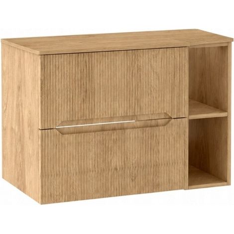 Meuble sous vasque suspendu avec étagère et plan L.80 cm effet chêne Hikora NOVO Furnidea (1/5)