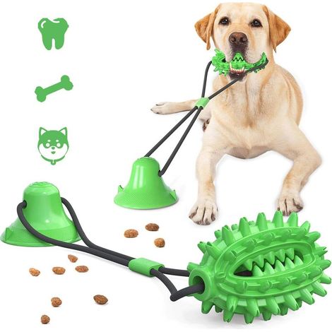 Jouets à Macher pour Chiens, Jouet Ventouse Chien, Multifonction Animal de Compagnie Molaire, Nettoyage des Dents avec Fonction de Soins Dentaires pour Chien-Fei Yu (1/4)