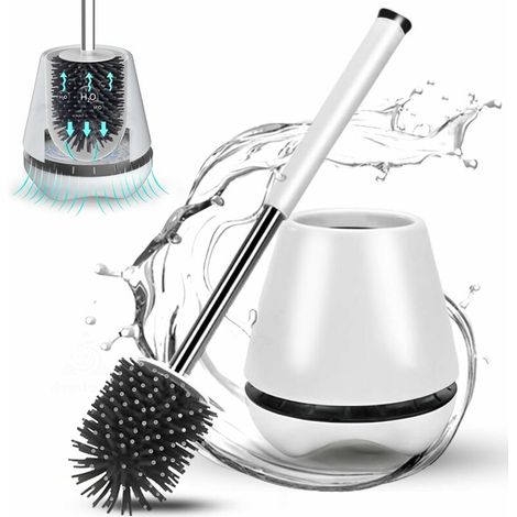 Brosse WC en silicone blanc avec support Nettoyage en profondeur efficace Effet antibactérien Support ventilé Acier inoxydable-AquaForge (1/5)