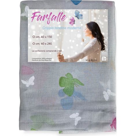 Coppia TENDINA vetro FARFALLE Grigio larghe cm. 60 da Finestra e da Porta COPPIA (2 TELI) CM. 60X150
