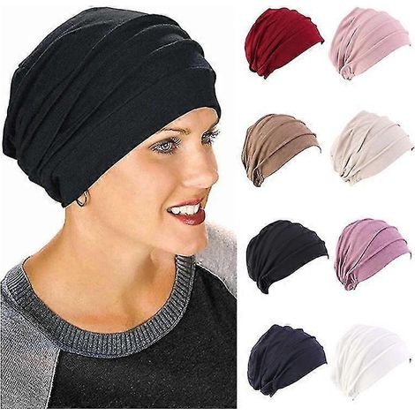Bonnet en coton élastique pour femme, turban doux, bonnet cache-cœur, bonnet chimio-Black