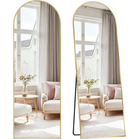 Miroir rectangulaire sur pied 160 x 50 cm design contemporain chambre salon dressing en verre trempé doré clair (1/2)