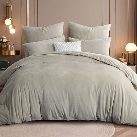 Bettwäsche-Set 220x240 cm Flanell Beige 3-teilig mit 2 Kissenbezügen 80x80 cm