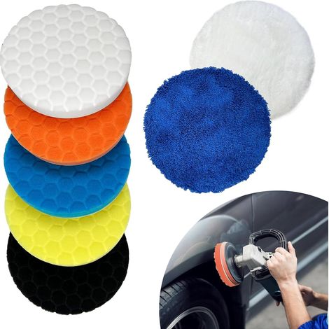 Kit Pad de Polissage Voiture 7 Pièces 150mm,Tampon de Polissage Ensemble de Mousse de Polissage Polyvalent pour Ponceuse de Polisseuse Excentrique (1/5)