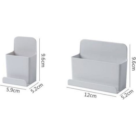 Boîte De Rangement Murale - Support Télécommande Et Smartphone - Fixation Adhésive Sans Perçage - Gris - 2 Pièces (1/4)