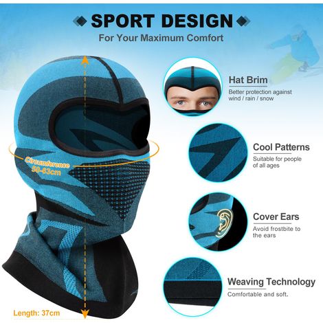 Passamontagna con cappuccio integrale per uomo e donna, taglio in pile traspirante, maschera per il viso, anti-freddo, scaldacollo, per motociclismo, sci, ciclismo, escursionismo, arrampicata (1/4)