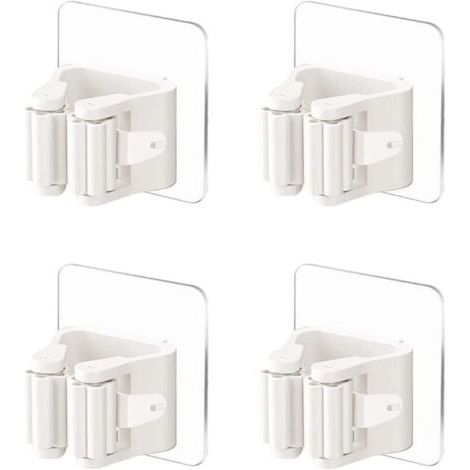 4 Pièces Porte-Balai Mural Auto-adhésif Porte Vadrouille Accroche Balai Mural sans Perçage Pince à Balai Supports de Balai de Vad (1/4)