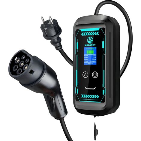 Cargador portátil para vehículos eléctricos, corriente ajustable, control mediante aplicación inteligente, tipo 2, 3,6 kW, 10 m (1/2)