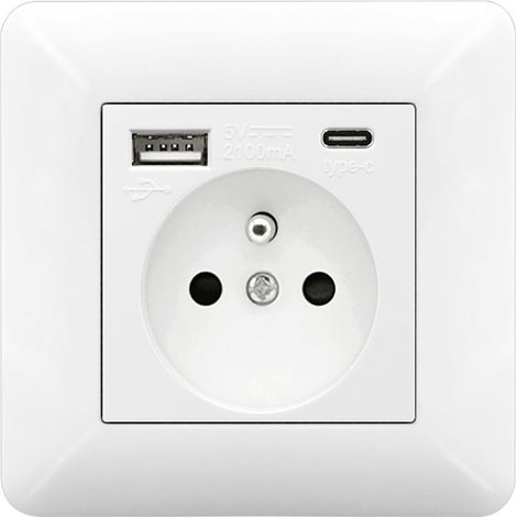Prise Encastrable Type 86 Blanc USB-A + USB-C  16A 250V  Installation Facile