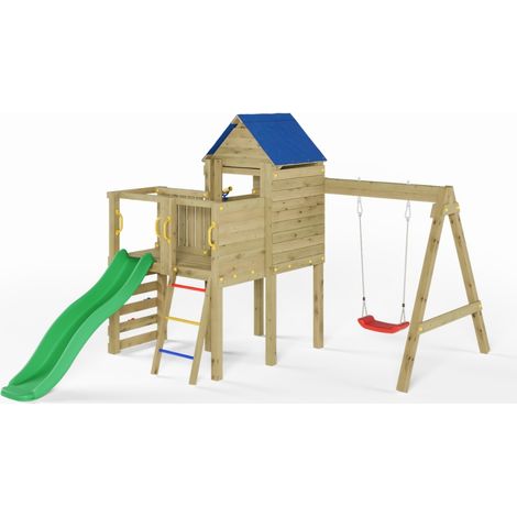 Parco Giochi da Giardino in Legno con Scivolo, Casetta e Altalena Fungoo Bibalu (1/5)