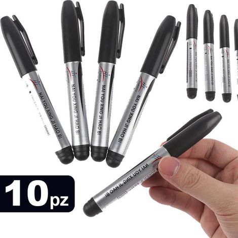 Set 10 Pennarelli Marker Color Nero Indelebile For Vetro Metalla School Office (1/3)
