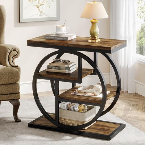 Tribesigns end table for living room – 4-tier narrow side table with storage shelves – Rustic brown MDF and metal frame – Holds up to 44 lbs (1/5)