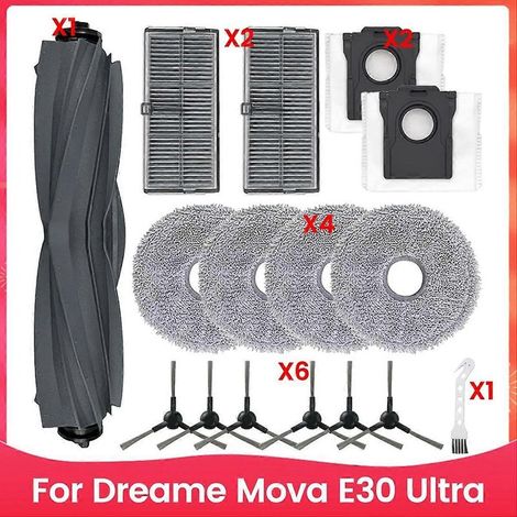 Pièces de rechange pour aspirateur robot Dreame Mova E30 Ultra : brosse principale, filtres HEPA, serpillière. (1/5)