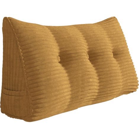 VERCART Coussin de Lecture, Oreiller Traversin Soutien Dorsal, Triangulaire Coussin à Coins, Gros Coussin Canapé, Coussin tête de Lit Dossier, Coussin de Repos Cale Dos en Velours côtelé Jaune foncé 1 (1/4)