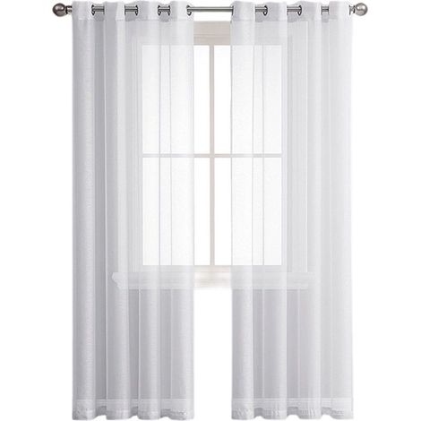 Transparenter Vorhang – 140 x 235 cm – Leinenoptik – Ösen – Halbtransparent – Wohnzimmer – 2er-Set (1/5)