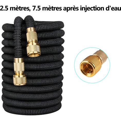 Tuyau D'Arrosage Extensible Jardin Tuyau D'Eau De Lavage De Voiture En Tpe Telescopique 3 Fois Plaque Cuivre 25Ft Noir (1/5)