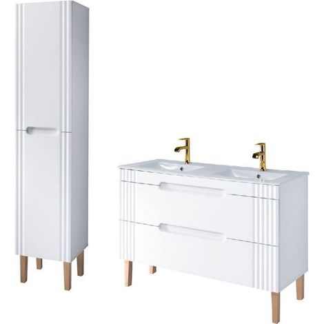Meuble vasque à encastrer 120 cm + colonne à poser Oceanie White - Livraison gratuite