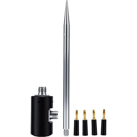 Base d’antenne GP avec mise à la terre – Piquet inox, 4 ports M10, fiches bananes, support pour trépied, portable, pour radio HF et communications d’urgence (1/5)