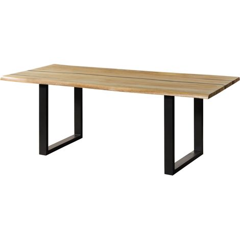 Baumtisch Mango 160x90x76 natur lackiert / Epoxid schwarz, U-Beine anthrazit matt EPOXYMassivmoebel24 GmbH