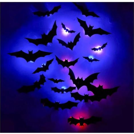 3D Bat Design LED Decoration, LED Halloween 3D Bat Decorative Wall Stickers, Hanging Wall Luminous Glow C DECORATION DE FETE MURALE (1/5)