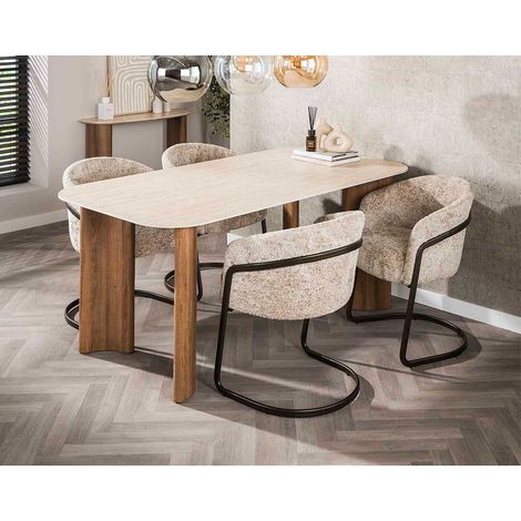 Lisa Design – Table à manger rectangulaire 76 cm – Plateau céramique effet travertin – 4 à 6 personnes – MDF résistant à l’humidité et aux rayures (1/5)