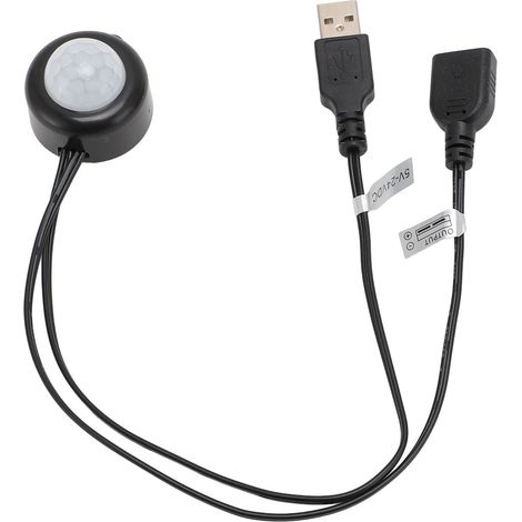 Capteur infrarouge PIR à détection de mouvement, interface USB, Plug and Play, 5 V à 24 V CC, contrôleur de lumière, noir (1/5)