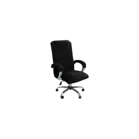 Housse de chaise de bureau en peluche velours – Taille XL – Tissu élastique lavable – Protection élégante pour fauteuil rotatif noir (1/4)