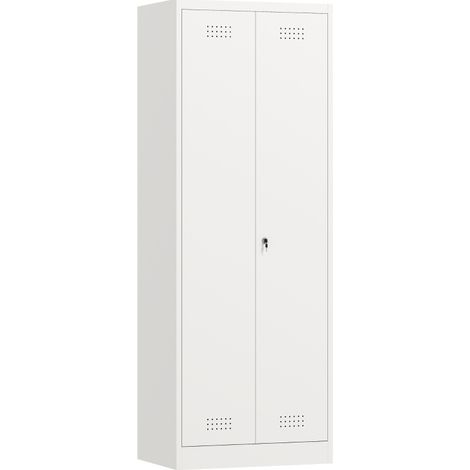 Armoire de rangement haute en métal crème pour garage et buanderie, avec portes, étagères réglables, barre de suspension et serrure, 60 x 40 x 165 cm - CHICFURN (1/5)
